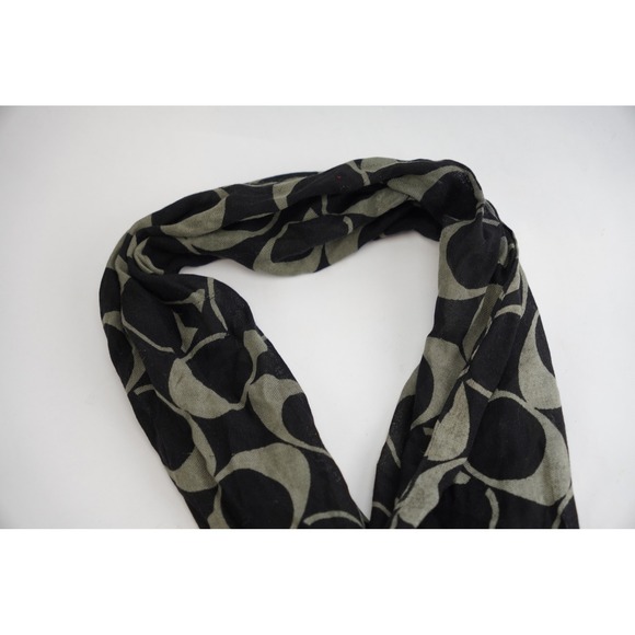 Coach Scarf Womens OS Black Grey Signature C Print Frayed Edge Excellent - Picture 2 of 6
